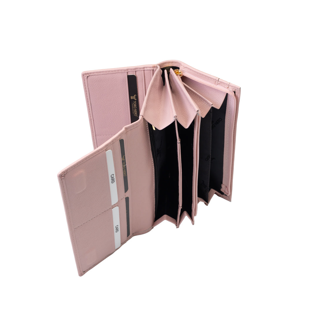 Damenbrieftasche aus puderrosa Echtleder – Details zurücksetzen